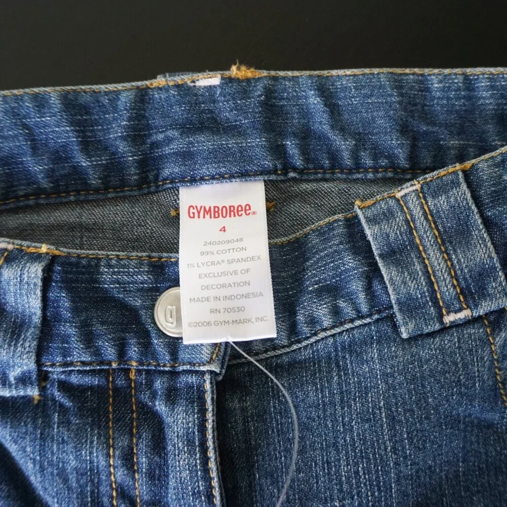 NEW Gymboree Y2K Embroidered Heart Denim Capri Jeans Ribbon Accent Blue Girls‎ 4